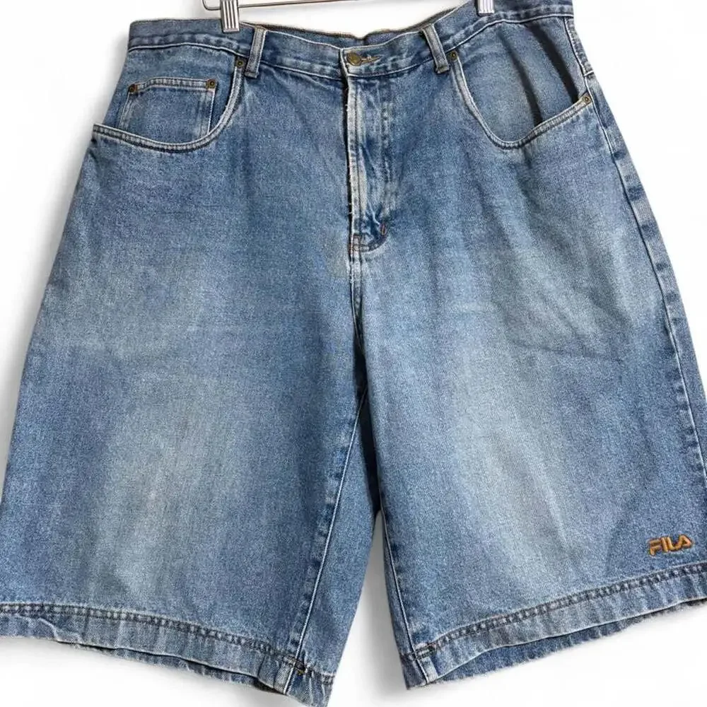 Vintage 90s FILA Baggy Denim Shorts Light Wash Size 38